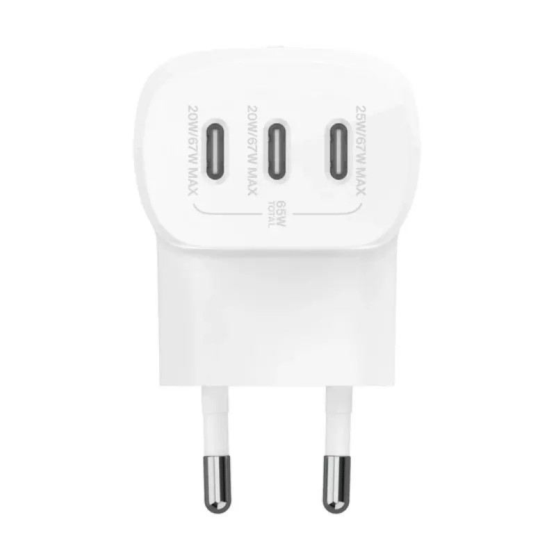 BELKIN Sieninis įkroviklis - Boostcharge - USB-C 3 prievadų įkroviklis - Su PPS 67 W - Baltas