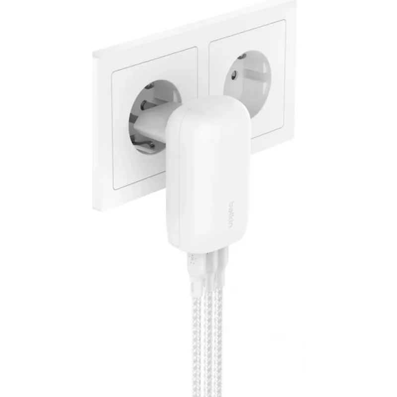 BELKIN Sieninis įkroviklis - Boostcharge - USB-C 3 prievadų įkroviklis - Su PPS 67 W - Baltas