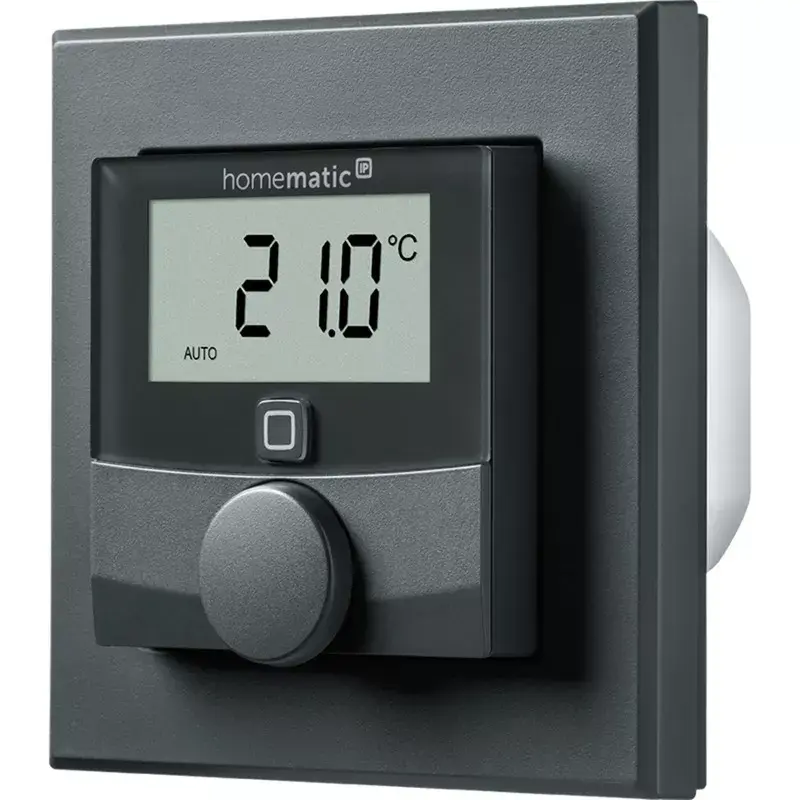 Sieninis termostatas HomeMatic HmIP-BWTH-A Antracitas 230V — kambario temperatūros valdiklis, maitinamas iš tinklo