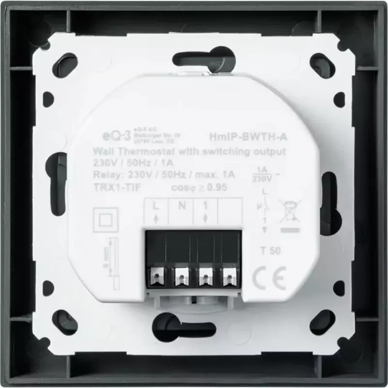 Sieninis termostatas HomeMatic HmIP-BWTH-A Antracitas 230V — kambario temperatūros valdiklis, maitinamas iš tinklo