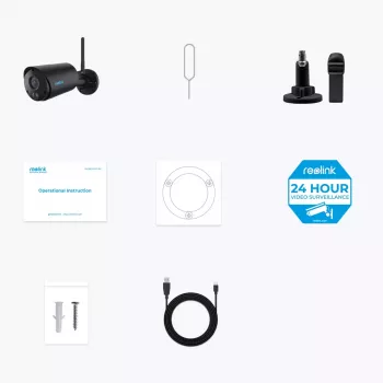 IP apsaugos kamera Reolink Argus B320-B — 3 MP belaidė lauko bullet tipo, baterija/saulės energija, Wi‑Fi, IP65, 2304×1296, H.265, dvipusis garsas, microSD iki 128 GB