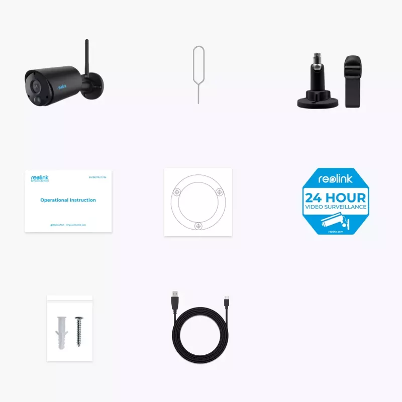 IP apsaugos kamera Reolink Argus B320-B — 3 MP belaidė lauko bullet tipo, baterija/saulės energija, Wi‑Fi, IP65, 2304×1296, H.265, dvipusis garsas, microSD iki 128 GB