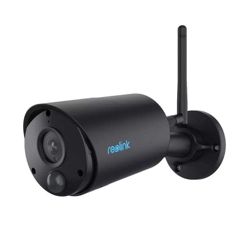 IP apsaugos kamera Reolink Argus B320-B — 3 MP belaidė lauko bullet tipo, baterija/saulės energija, Wi‑Fi, IP65, 2304×1296, H.265, dvipusis garsas, microSD iki 128 GB