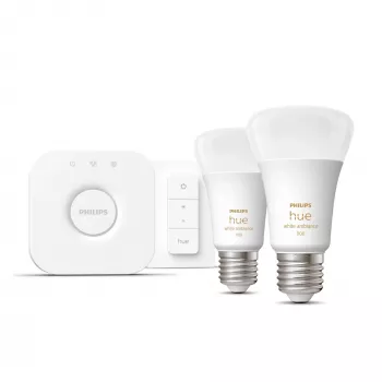 Philips Hue White Ambience Starter Kit: 2 E27 išmaniosios lemputės (1100) + pritemdymo jungiklis