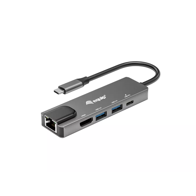 Equip USB-C 5-in-1 daugiafunkcis adapteris, HDMI, Gigabit LAN, USB 3.2 Gen1, 100W USB PD