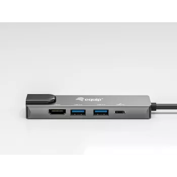 Equip USB-C 5-in-1 daugiafunkcis adapteris, HDMI, Gigabit LAN, USB 3.2 Gen1, 100W USB PD