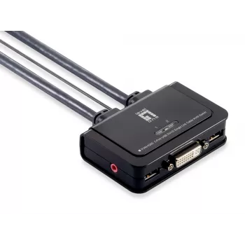LevelOne 2 prievadų USB DVI-D Single Link kabelinis KVM komutatorius su garso palaikymu