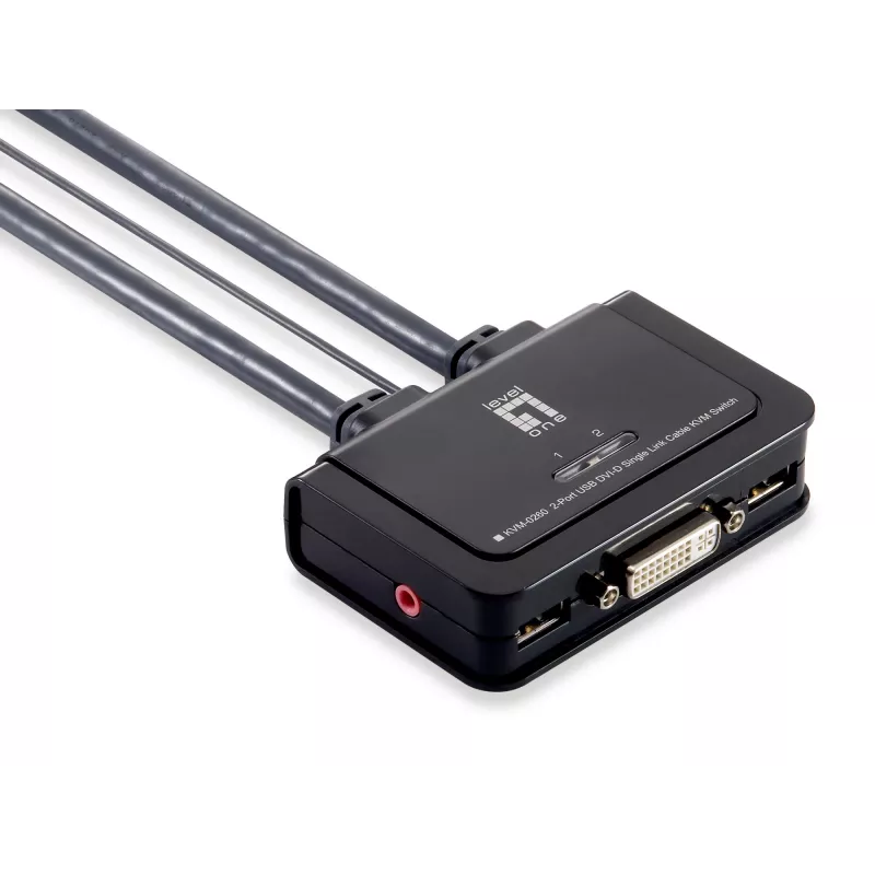 LevelOne 2 prievadų USB DVI-D Single Link kabelinis KVM komutatorius su garso palaikymu