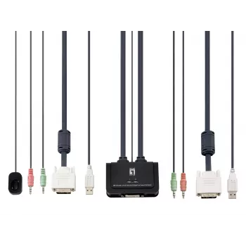 LevelOne 2 prievadų USB DVI-D Single Link kabelinis KVM komutatorius su garso palaikymu