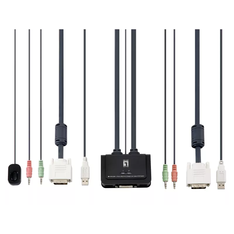 LevelOne 2 prievadų USB DVI-D Single Link kabelinis KVM komutatorius su garso palaikymu