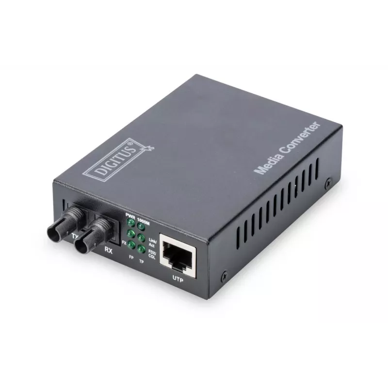 DIGITUS Media Converter, Multimode 10/100/1000Base-T to 1000Base-SX, Incl. PSU ST connector, Up to 0.5km