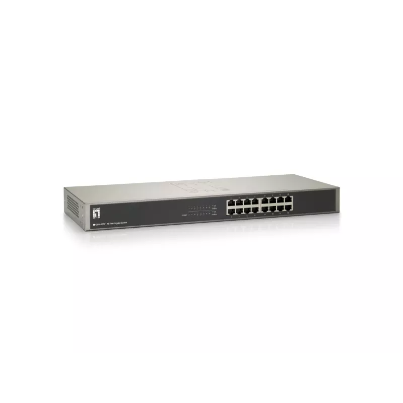LevelOne 16 prievadų gigabitinis komutatorius, nevaldomas, Gigabit Ethernet (10/100/1000), dvipusis ryšys, montavimas stelaže