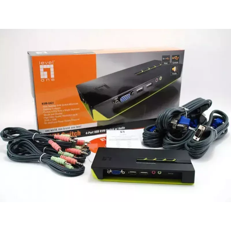 LevelOne 4 prievadų USB VGA KVM jungiklis, garso palaikymas
