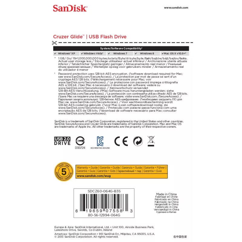 WESTERN DIGITAL SanDisk Cruzer Glide - 64 GB USB atmintinė - USB 2.0