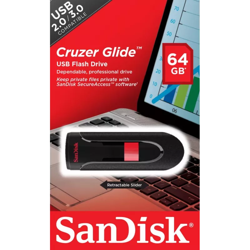 WESTERN DIGITAL SanDisk Cruzer Glide - 64 GB USB atmintinė - USB 2.0