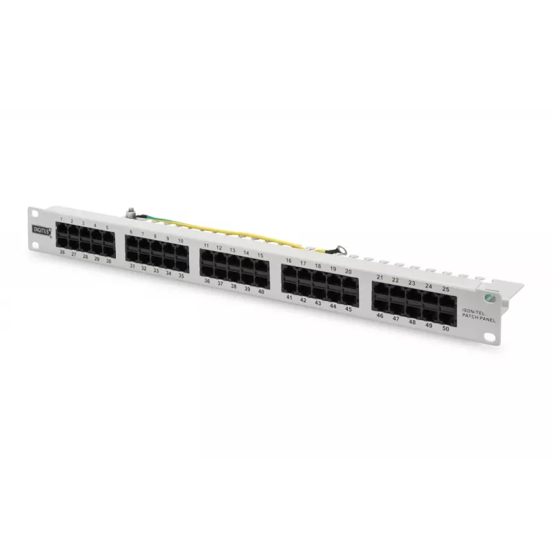 DIGITUS CAT 3 ISDN pataisų skydas, neekranuotas 50 prievadų RJ45, 8P4C, LSA, 1U, montuojamas stove, spalva pilka RAL 7035