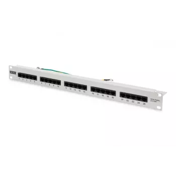 DIGITUS CAT 3 ISDN pataisų skydas, neekranuotas 25 prievadų RJ45, 8P4C, LSA, 1U, montuojamas į stovą, spalva pilka RAL 7035