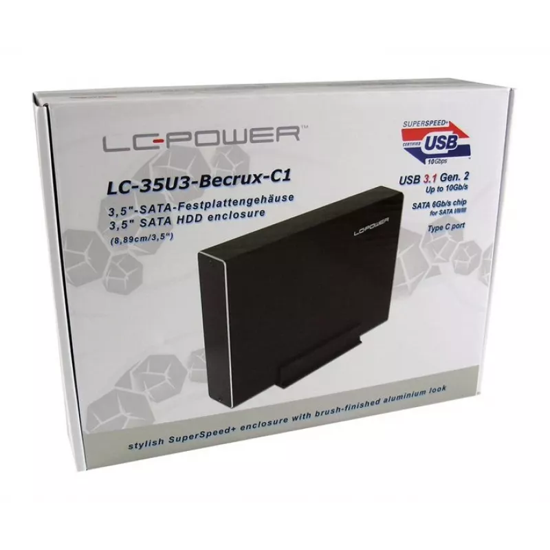 LC-POWER Išorinis 3,5 inch standžiojo disko korpusas, USB-C, aliuminis, juodas LC-35U3-Becrux-C1