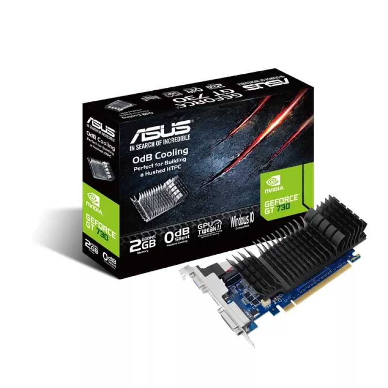 Vaizdo plokštė ASUS GeForce GT 730, 2 GB GDDR5, 64 bitų, PCIe 2.0, pasyvus aušinimas