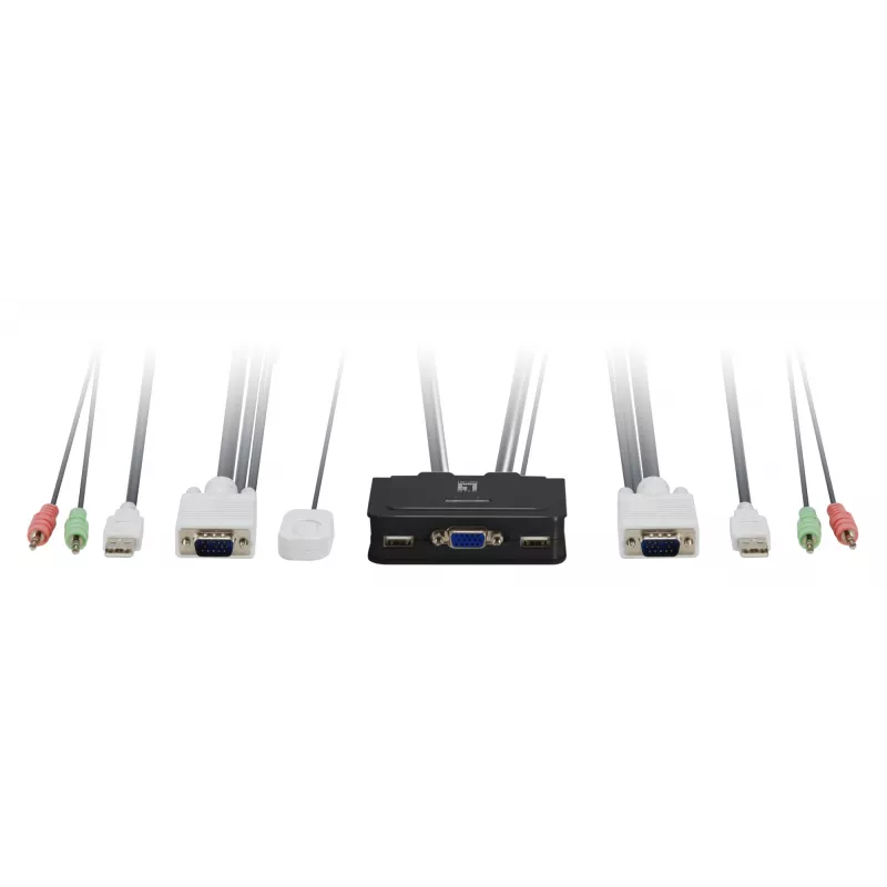 LevelOne 2 prievadų USB VGA kabelinis KVM jungiklis, garso palaikymas, 2048 x 1536 pikseliai, juodas