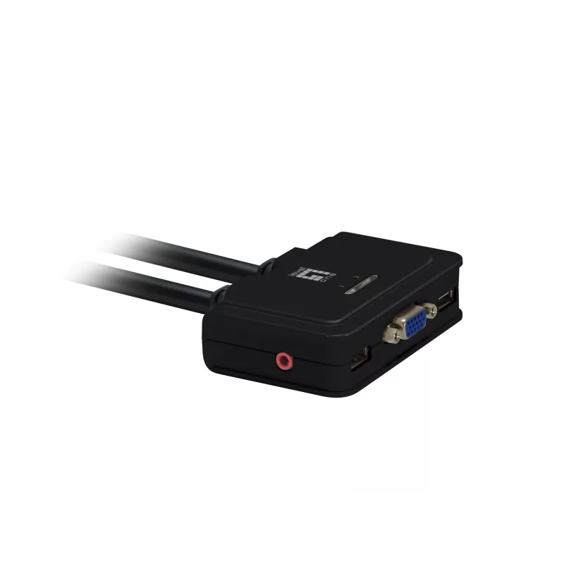 LevelOne 2 prievadų USB VGA kabelinis KVM jungiklis, garso palaikymas, 2048 x 1536 pikseliai, juodas