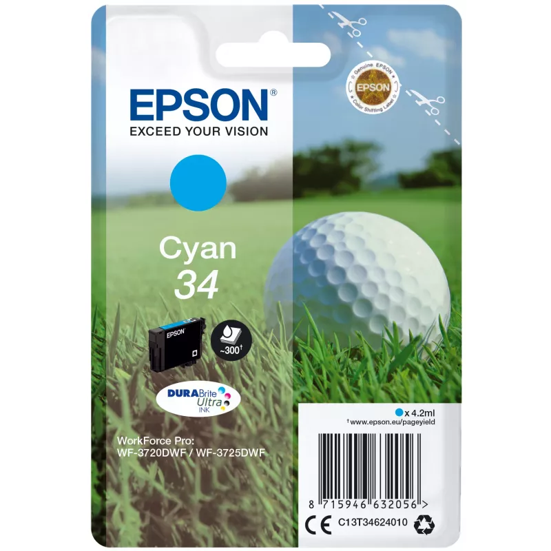 Epson Golf ball Singlepack Žydra 34 DURABrite Ultra Ink