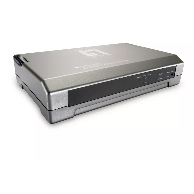 LevelOne spausdinimo serveris, 2 x USB, 1 x lygiagretusis, pilka, veikla, ryšys, maitinimas, būsena, Taivanas, eterneto LAN, IEEE 802.3, IEEE 802.3u, 10,100 Mbit/s
