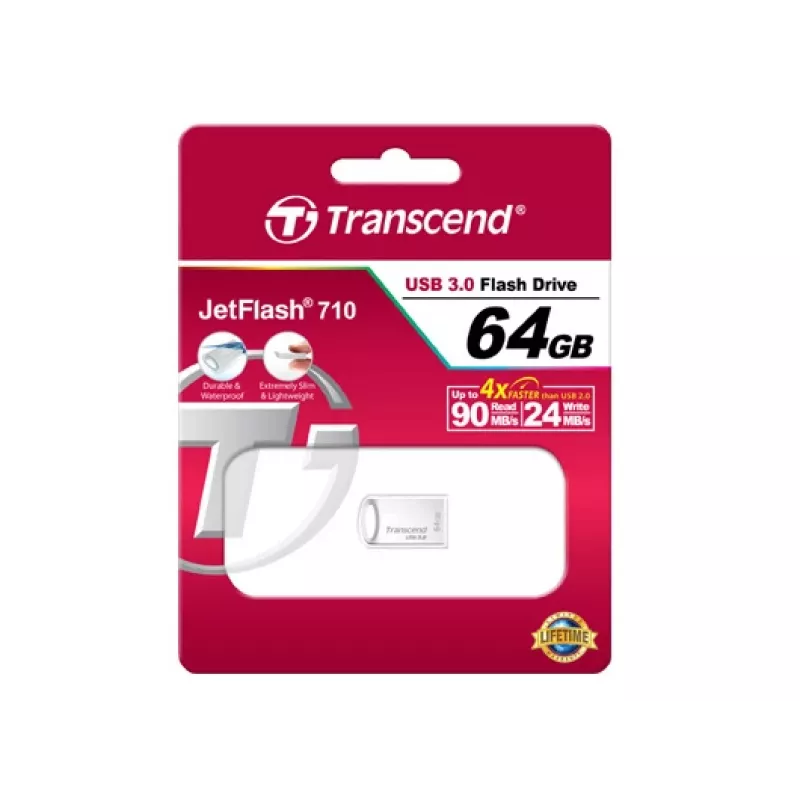 TRANSCEND Jetflash 710 - 64GB USB atmintukas - USB 3.0 - TLC - sidabrinis