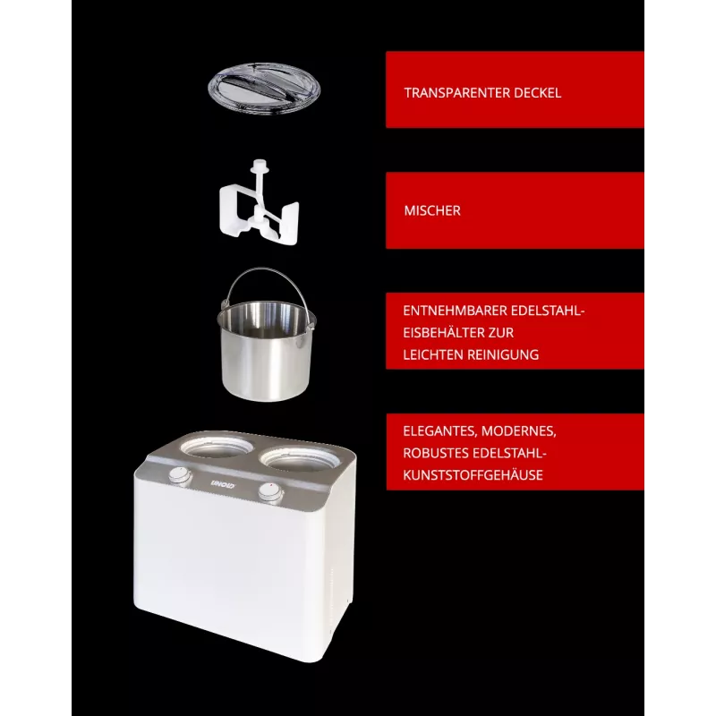 Unold Doppio kompresorinis ledų gaminimo aparatas 2,4 l 250 W Satino plieno, Balta