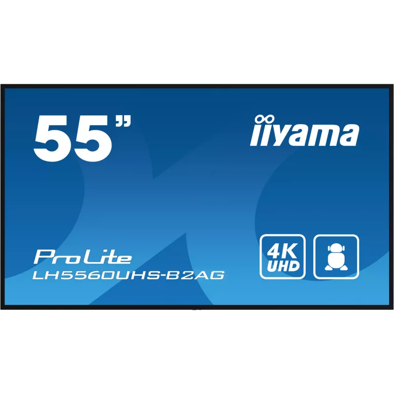 iiyama LH5560UHS-B2AG Skelbimų ekranas Skaitmeninis A-board 138,7 cm (54,6 colio) LED Wi-Fi 500 cd/m² 4K Ultra HD Juodas Integruotas procesorius Android 11 24/7