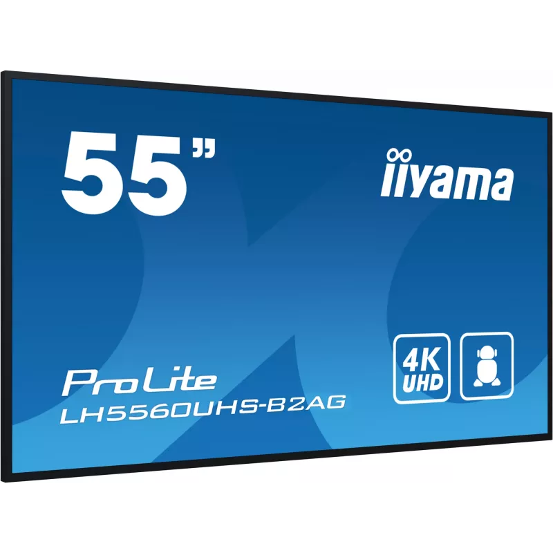 iiyama LH5560UHS-B2AG Skelbimų ekranas Skaitmeninis A-board 138,7 cm (54,6 colio) LED Wi-Fi 500 cd/m² 4K Ultra HD Juodas Integruotas procesorius Android 11 24/7