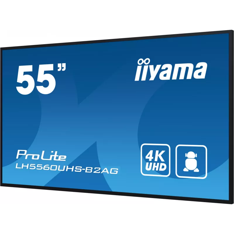 iiyama LH5560UHS-B2AG Skelbimų ekranas Skaitmeninis A-board 138,7 cm (54,6 colio) LED Wi-Fi 500 cd/m² 4K Ultra HD Juodas Integruotas procesorius Android 11 24/7