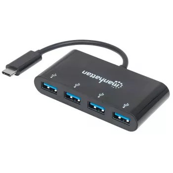Manhattan USB-C dokas / šakotuvas, prievadai (x4): USB-A (x4), 5 Gbps (USB 3.2 Gen1, kitaip USB 3.0), maitinamas per USB (išorinis maitinimo šaltinis nereikalingas), kabelis 20 cm, atitinka HB30C4AB