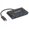 Manhattan USB-C dokas / šakotuvas, prievadai (x4): USB-A (x4), 5 Gbps (USB 3.2 Gen1, kitaip USB 3.0), maitinamas per USB (išorinis maitinimo šaltinis nereikalingas), kabelis 20 cm, atitinka HB30C4AB