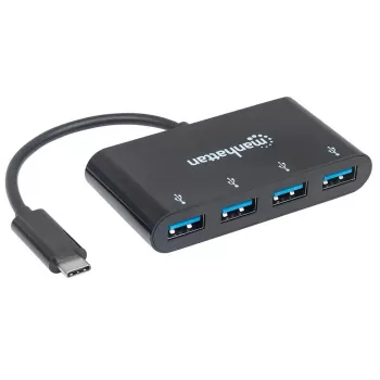 Manhattan USB-C dokas / šakotuvas, prievadai (x4): USB-A (x4), 5 Gbps (USB 3.2 Gen1, kitaip USB 3.0), maitinamas per USB (išorinis maitinimo šaltinis nereikalingas), kabelis 20 cm, atitinka HB30C4AB