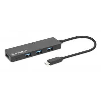 Manhattan USB-C dokas / šakotuvas, prievadai (4): USB-A (x4), 5 Gbps (USB 3.2 Gen 1, ankst. USB 3.0), maitinamas per USB (nereikalingas išorinis maitinimo šaltinis), atitinka HB30CM4AB
