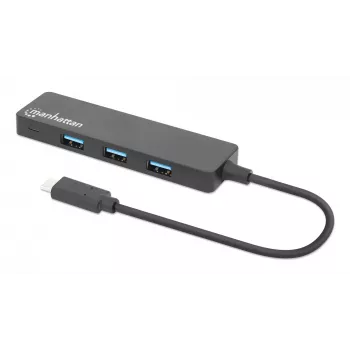Manhattan USB-C dokas / šakotuvas, prievadai (4): USB-A (x4), 5 Gbps (USB 3.2 Gen 1, ankst. USB 3.0), maitinamas per USB (nereikalingas išorinis maitinimo šaltinis), atitinka HB30CM4AB