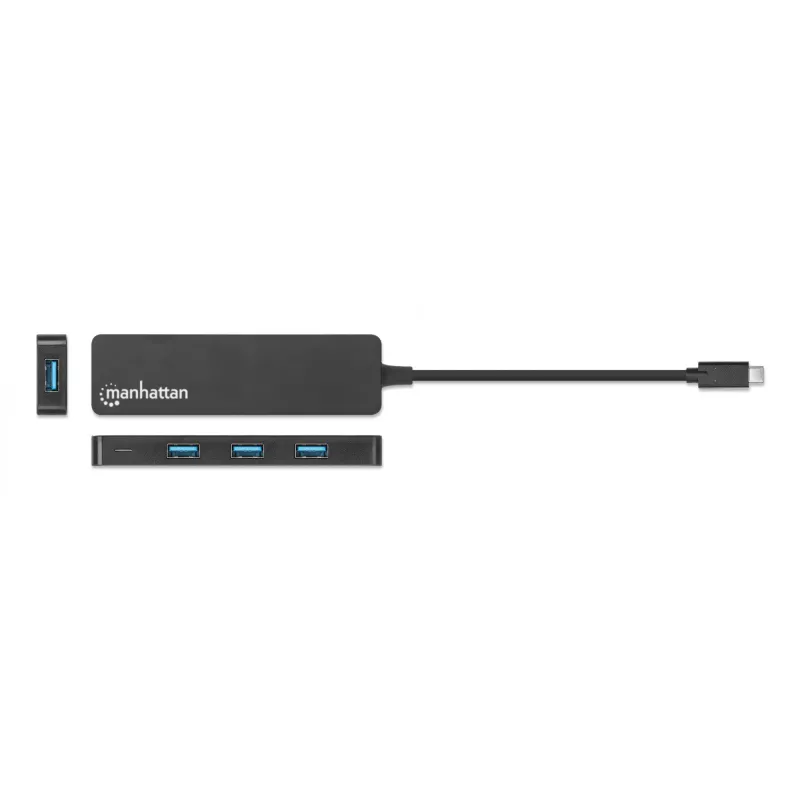 Manhattan USB-C dokas / šakotuvas, prievadai (4): USB-A (x4), 5 Gbps (USB 3.2 Gen 1, ankst. USB 3.0), maitinamas per USB (nereikalingas išorinis maitinimo šaltinis), atitinka HB30CM4AB