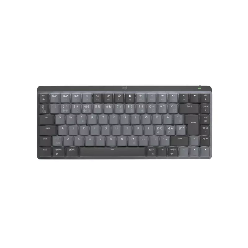 Logitech MX Mechanical Mini minimalistinė belaidė apšviesta klaviatūra – grafito spalvos, lytėjimo tylioji, QWERTY, danų/norvegų/švedų/suomių