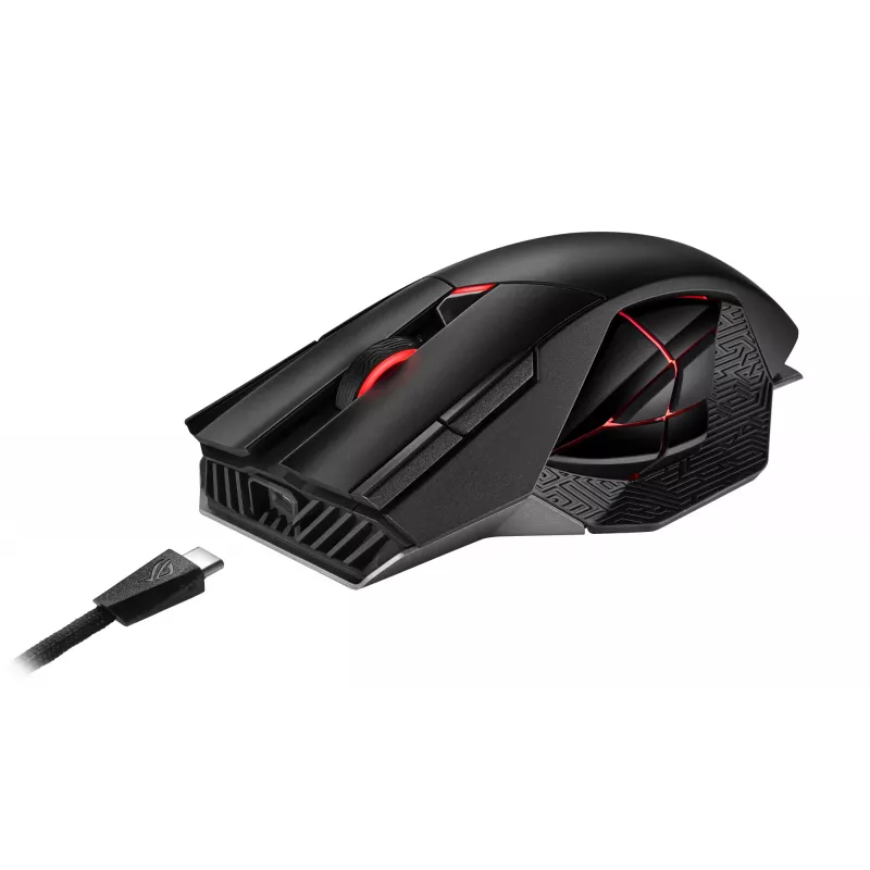 ASUS ROG Spatha X pelė žaidimams, dešinei rankai, RF belaidė + USB Type-C, optinė, 19000 DPI