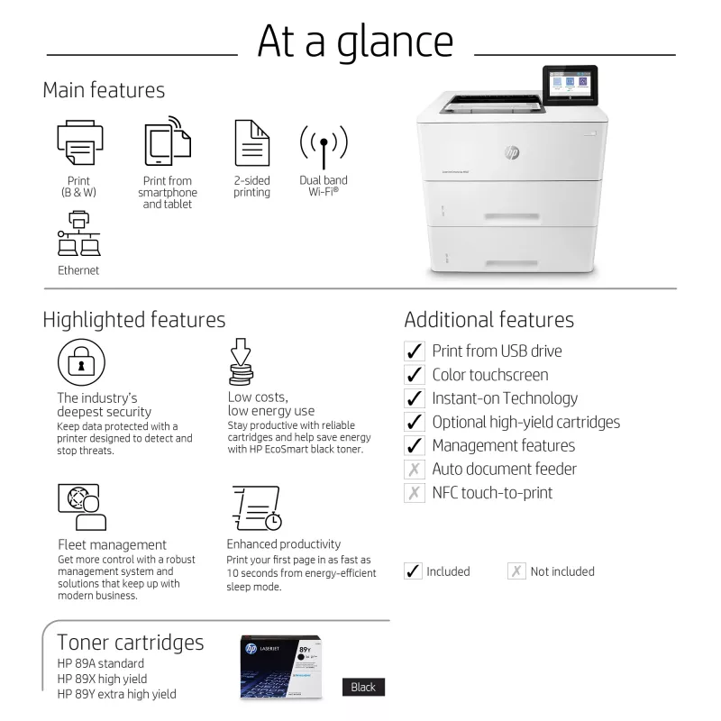 HP LaserJet Enterprise M507x, lazerinis, 1200 x 1200 DPI, A4, 43 ppm, dvipusis spausdinimas, paruoštas tinklui