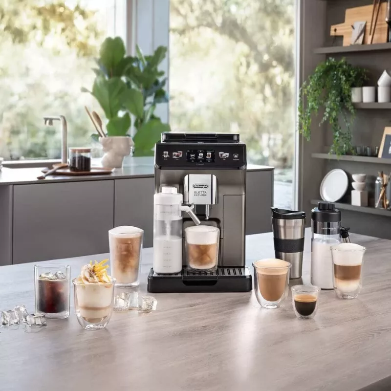 Kombinuotas kavos aparatas De’Longhi ECAM450.86.T — visiškai automatinis, 1,8 L vandens talpa, 300 g pupelių talpa, 19 barų, įmontuotas malūnėlis, TFT ekranas