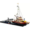 Konstruktorius LEGO Ideas 21350 Jaws rinkinys — 1497 dalys, 3 minifigūrėlės, valtis ir legendinis ryklys, rekomenduojamas amžius 18+