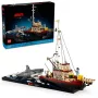 Konstruktorius LEGO Ideas 21350 Jaws rinkinys — 1497 dalys, 3 minifigūrėlės, valtis ir legendinis ryklys, rekomenduojamas amžius 18+