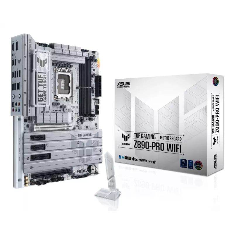 ASUS TUF GAMING Z890-PRO WIFI ATX pagrindinė plokštė su Intel Z890 mikroschemų rinkiniu, LGA1851 lizdu, DDR5 atminties palaikymu ir Wi-Fi 7.
