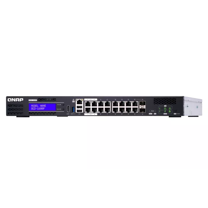 QNAP QGD-1600P valdomas Gigabit Ethernet (10/100/1000) maitinimas per Ethernet (PoE) 1U juoda, pilka