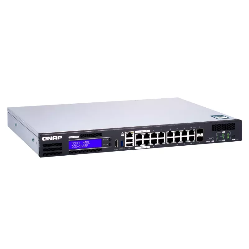 QNAP QGD-1600P valdomas Gigabit Ethernet (10/100/1000) maitinimas per Ethernet (PoE) 1U juoda, pilka