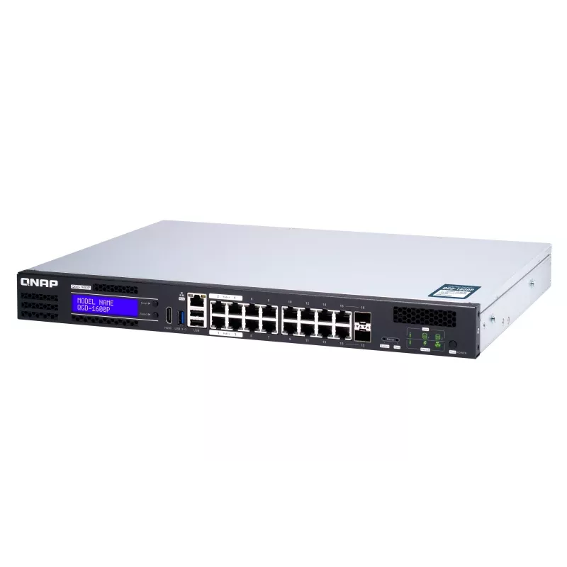 QNAP QGD-1600P valdomas Gigabit Ethernet (10/100/1000) maitinimas per Ethernet (PoE) 1U juoda, pilka
