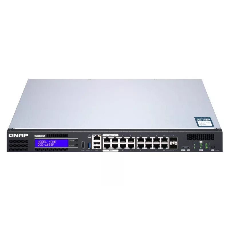 QNAP QGD-1600P valdomas Gigabit Ethernet (10/100/1000) maitinimas per Ethernet (PoE) 1U juoda, pilka
