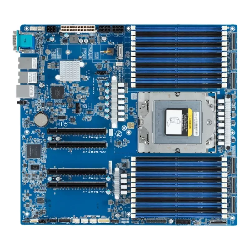 Motininė plokštė GIGABYTE MZ33-AR0 Extended ATX, skirta AMD EPYC 9004, lizdas SP5, 24× DDR5 DIMM, 4× PCIe 5.0 x16, 2× RJ-45
